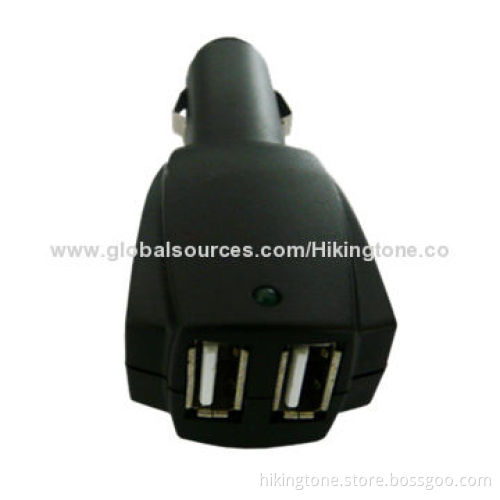 Dual USB Port Car Charger with Output Voltage of 5.0V and 500 to 2000mAh Current